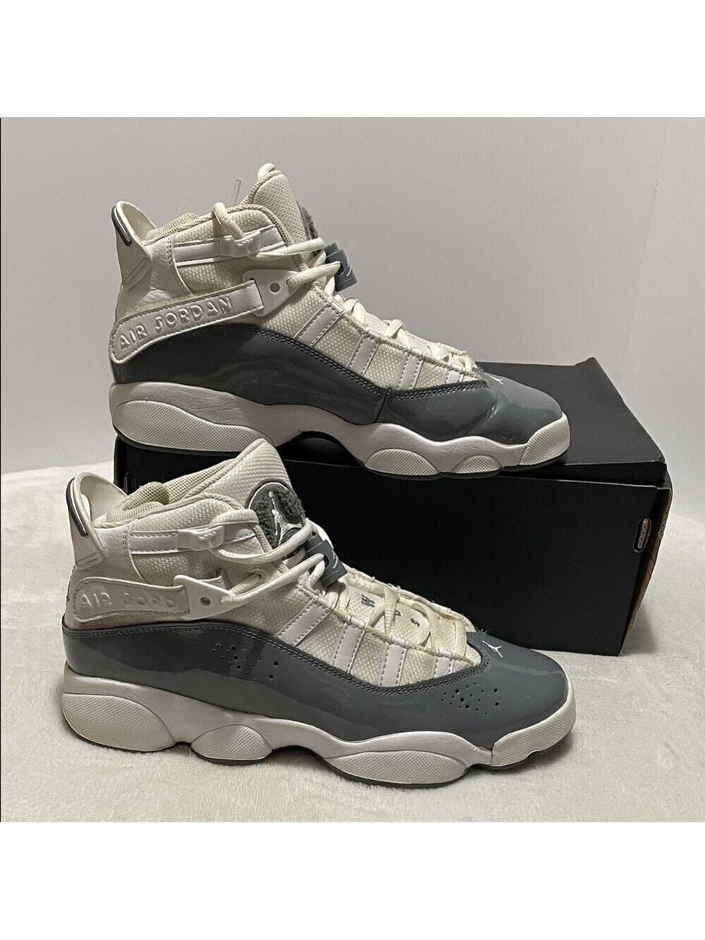 Air Jordan 6 Rings Youth Cream and Gray High-Top Sneakers Sz 5.5